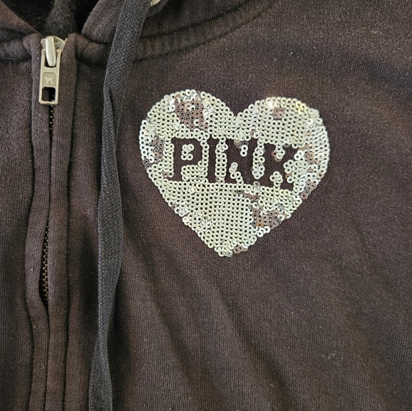 Victoria Secret PINK - Black Full Zip Hoodie With Silver Sequins Women's Large - Picture 3 of 7